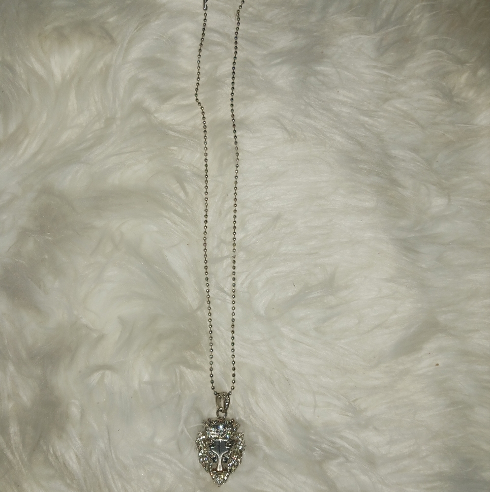 Men Lion king Silver rhinestone head pendant fashion necklace - Picture 3 of 10